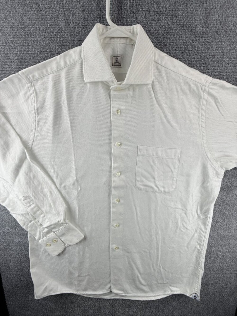 Peter Millar Twill Large Soft White Shirt Mens Long Sleeve Solid Pocket Golf